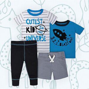 Gerber Boys Bodysuit, Shirt, Short and Pant Mix N Match Outfit Set, 4pc, 3-6 Mos